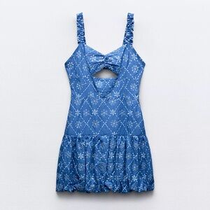 zara eyelet bubble hem mini dress